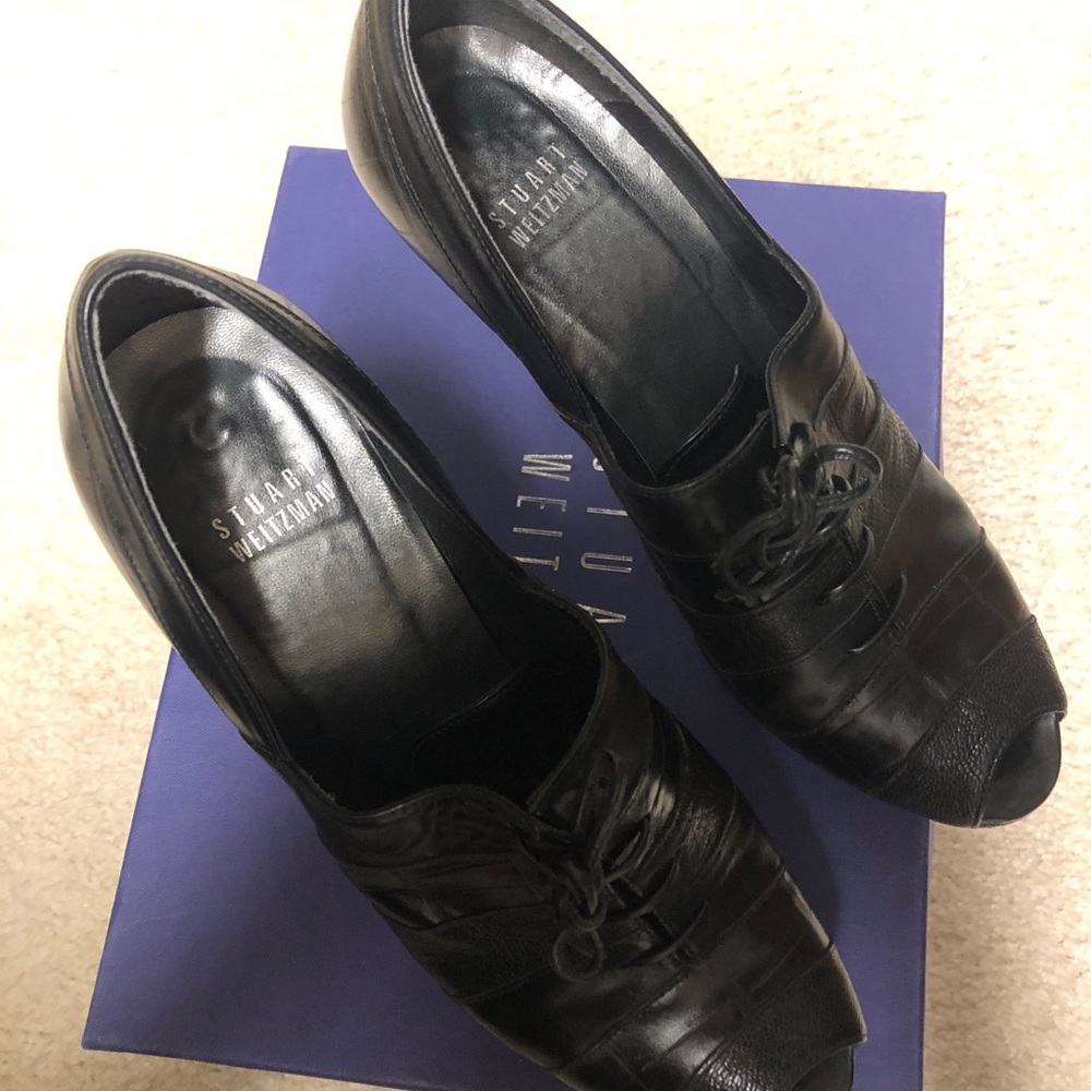 Stuart Weitzman Platform Heels Embossed Black 8.5 - image 3